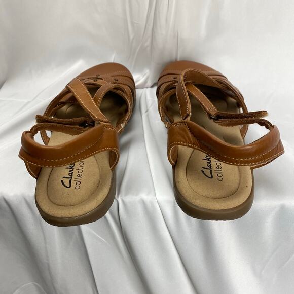 Clarks Collection Women's Comfort Fisherman Sandals Tan Leather Size 8  L:9.5" - Picture 7 of 14